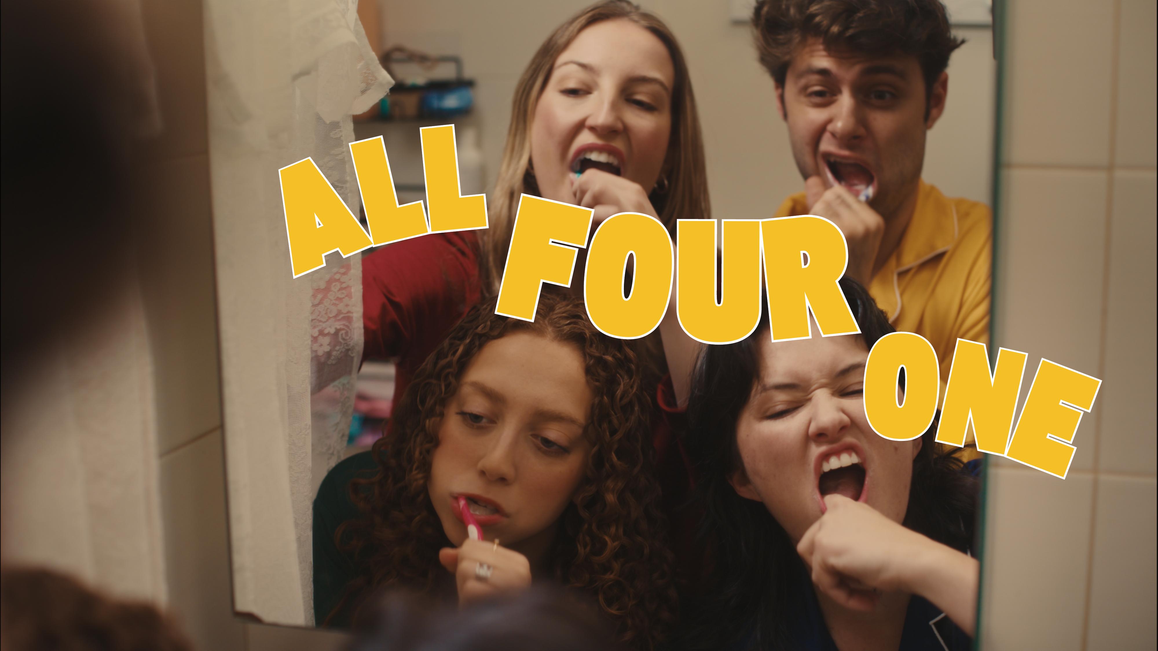 All Four One title card, the four brushing their teeth at a mirror